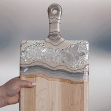 Load image into Gallery viewer, Crystal Inspired XL Paddle Charcuterie Board - Cool Agate + Platinum

