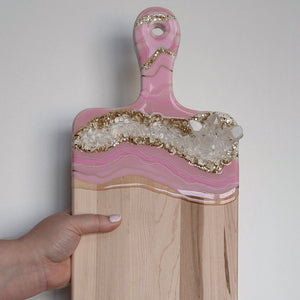 Crystal Inspired Paddle Charcuterie Board - Pink + Gold
