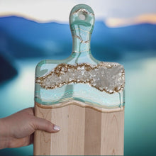 Load image into Gallery viewer, Crystal Inspired Paddle Charcuterie Board - Seafoam + Gold
