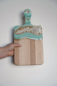 Crystal Inspired Paddle Charcuterie Board - Seafoam + Gold