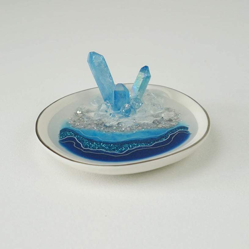 Aura Quartz Crystal Ring Dish - Blue & Silver