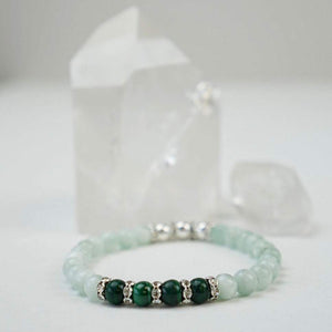 Gemstone Bracelet - Green Moonstone, Malachite & Hematite