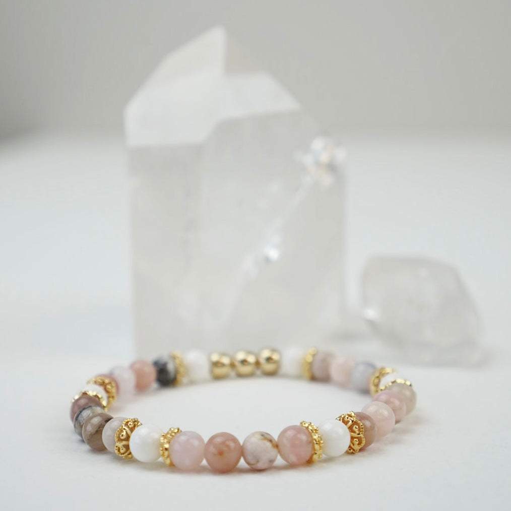 Pink Opal and Gold discount Hematite Bracelet