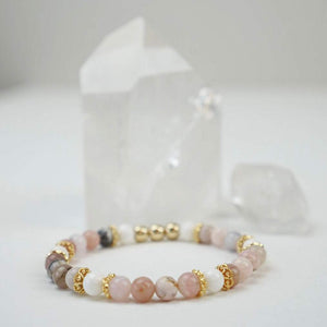 Gemstone Bracelet - Pink Opal, Tridacna Shell & Hematite